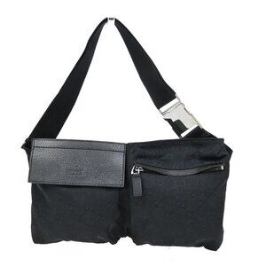 GUCCI Logo GG Pattern Mini Waist Belt Bag Canvas Leather Black SHW Italy 81KC426